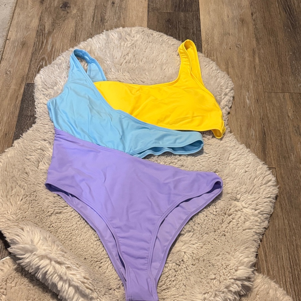 SHEIN Yellow, Blue, and Purple One Piece Swimsuit